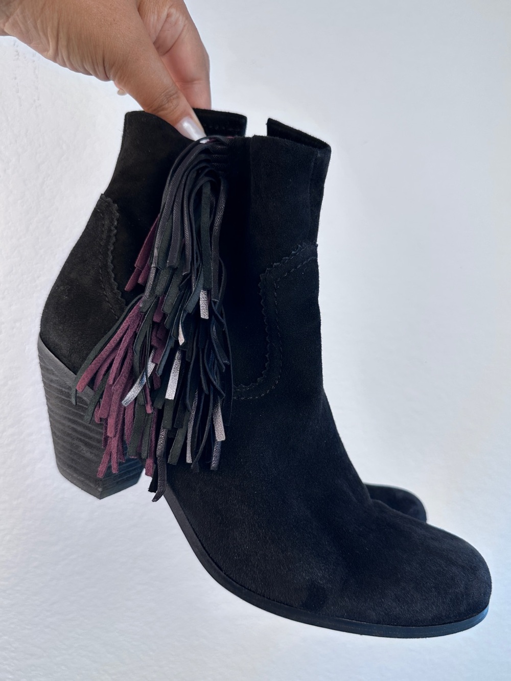Sam Edelman Louie Black Suede Fringe Ankle Boots Boho Western Size 11